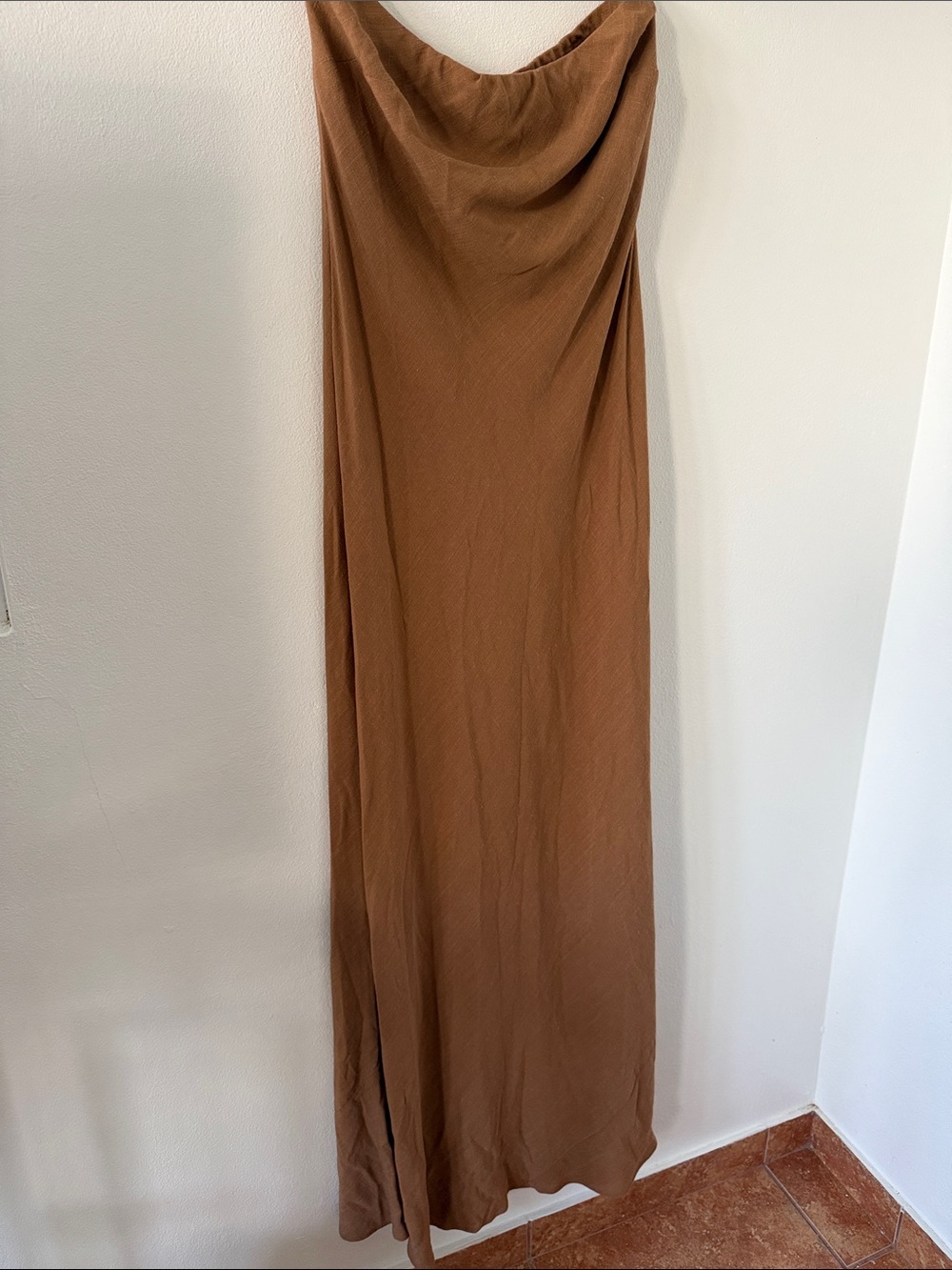 Anthropologie Rust Brown Linen Blend Strapless Dress